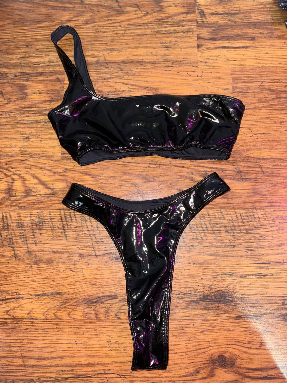 Oh Polly Black One-Shoulder Shiny Bikini Set 29.T